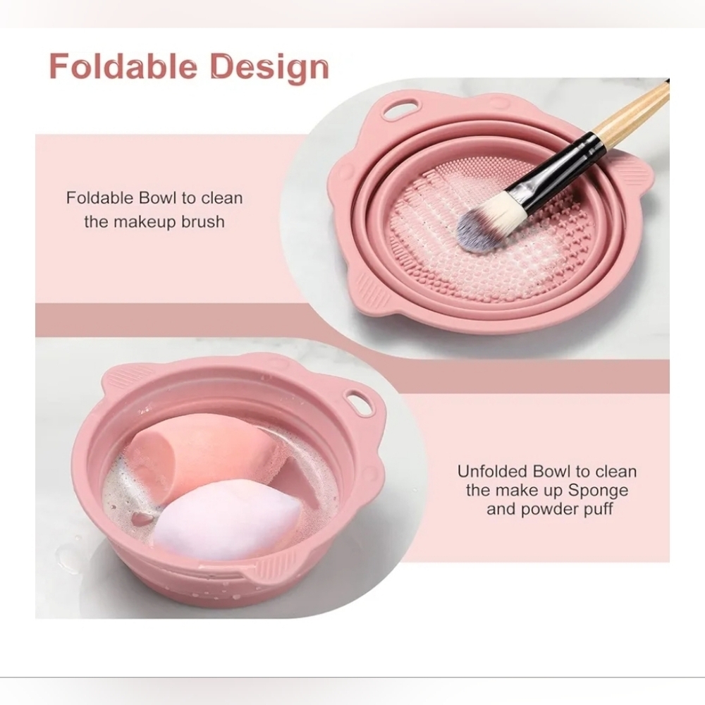 Foldable Silicone Makeup Brush/Sponge Cleaning Bowl In Beige BNIB